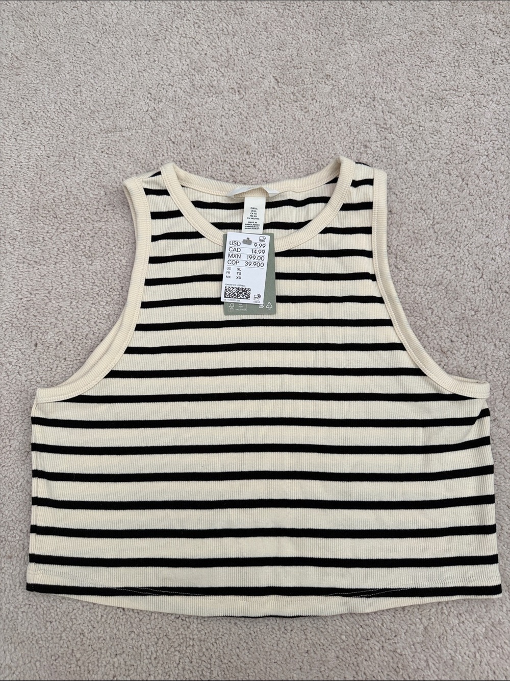 H&M Cream & Black Striped Cropped Tank